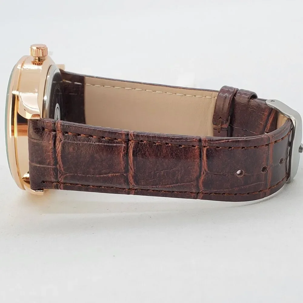 40MM Men's Watch Gold Case Black‎ Dial Brown Leather Bands Roman Numerals Date